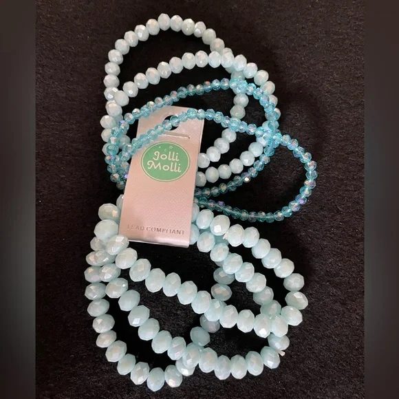 Jolli Molli Brand Of 7 Light Blue Stackable Stretch Bracelets. NWT - Picture 4 of 4